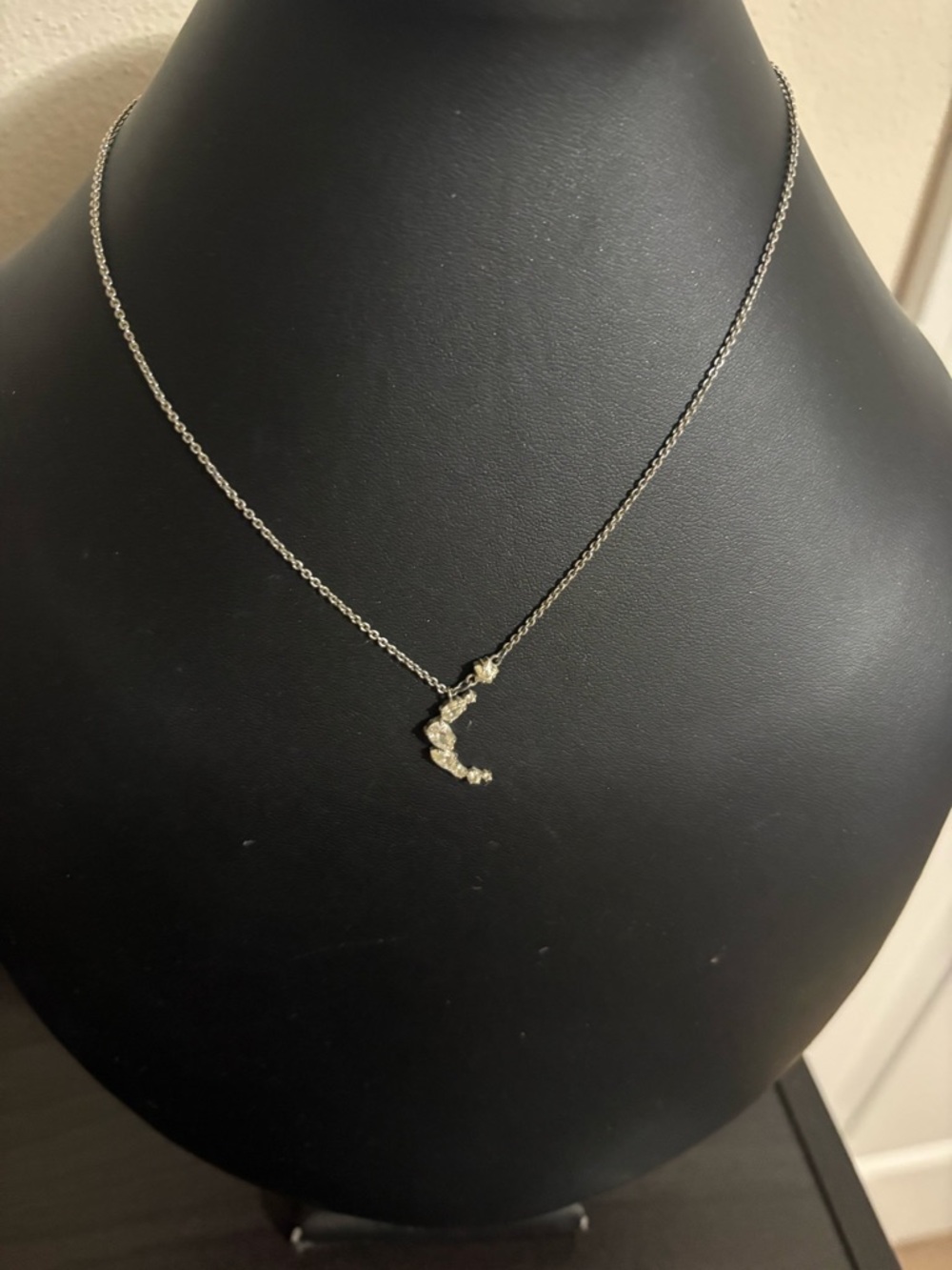 Swarovski Dainty Silver Crescent Necklace with Clear Stones
